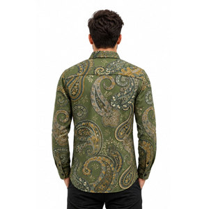 Chemise de travail pour homme à manches longues, motif cachemire vert, respirante, en polyester, impression par sublimation, vêtements de travail tendance - Product Image 5
