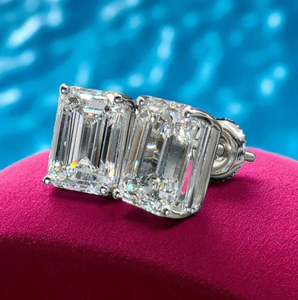 <b>Emerald</b> Cut Diamond <b>Stud</b> <b>Earrings</b> 925 Silver Rhodium Plated Handmade Setting Luxury Women's Wedding Jewelry - Product Image 3