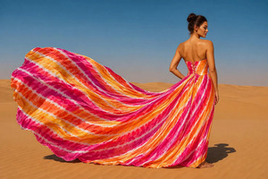 Robe longue en mousseline de soie rayée multicolore, sans bretelles, décolleté en cœur, longueur au sol, pour femmes - Product Image 2