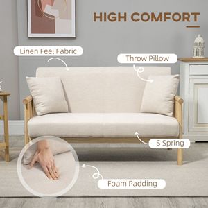 Divano a 2 Posti Beige Piccolo con Cuscini, Imbottito per Spazi Ristretti - Product Image 4