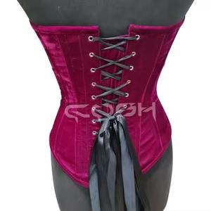 Top Bustier Steampunk de Terciopelo Rojo Vino con Escote Corazón y Diseño con Cordones, Estilo Burlesque - Product Image 6