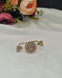 Designer Antique Gold Plated Brass Double Finger <b>Ring</b> Wholesale Kundan Gemstone Two Finger Adjustable <b>Statement</b> <b>Ring</b> Collections - Product Image 1