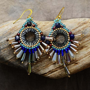 Pendientes de Araña con Cuentas Bordadas a Mano, Diseño Geométrico, Chapados en Oro, para Bodas y Fiestas - Product Image 2