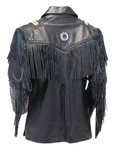 Handcrafted <b>Mens</b> Cowboy Fringe Leather Jacket <b>Black</b> Western Rodeo <b>Coat</b> <b>Long</b> Tassel Ranch Country Wear Wholesale OEM Jacket - Product Image 2
