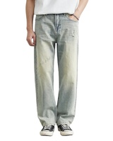 Jean à carreaux pour homme de haute qualité, nouvelle tendance 2025, coupe ample, taille mi-haute, effet usé, 100 % coton, écologique, respirant, personnalisable