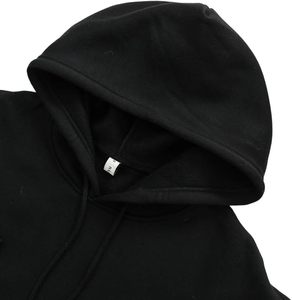 Sudadera con capucha corta negra de manga larga, color liso, informal, de forro polar, para otoño - Product Image 6