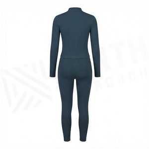 NA 2 Piece Yoga Set Full Length Zipper Front Solid Navy Sweat Wicking Women's Sportswear - Product Image 2