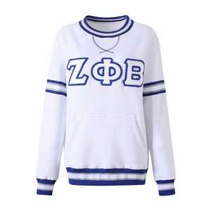 Sudadera de Cuello Redondo con Rayas Blancas Zeta Phi Beta, Bordado Chenille, Ropa de la Hermandad Griega, Sudadera Unisex de Algodón Premium - Product Image 1