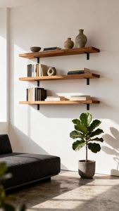 Premium Wooden Double Tier Modern <b>Wall</b> <b>Mounted</b> Floating Display <b>Shelf</b> Storage Organizer Sustainable Durable Handmade Heat - Product Image 5