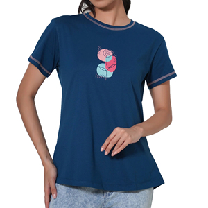 เสื้อยืดคอกลมแขนสั้นผู้หญิง พิมพ์ลายดอกไม้ดิจิทัล ผ้าฝ้าย 100% สไตล์ลำลอง สำหรับฤดูใบไม้ผลิและฤดูร้อน ผ้าเจอร์ซีย์ - Product Image 5