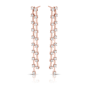 Pendientes Largos de Doble Línea con Diamantes Cultivados en Laboratorio, Oro 10K 14K 18K, Plata 925 935, Regalo de Compromiso, Estilo Minimalista - Product Image 3