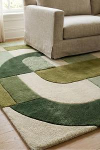 Modern Abstract Block Patchwork Wool Anti-Slip Medium Pile Cotton Canvas Backing Tufted Area Rug Olive Sage <b>Green</b> Cream Multi - Product Image 3