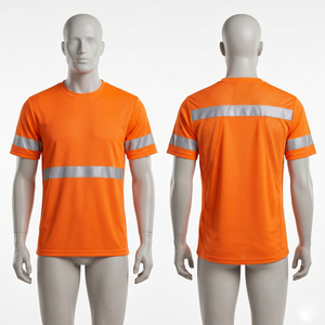 เสื้อยืดนิรภัยตาข่ายโพลีเอสเตอร์ 180 GSM สำหรับผู้ชาย สีส้ม แผ่นสะท้อนแสง พิมพ์โลโก้แบบซับลิเมชั่นตามสั่ง - Product Image 1