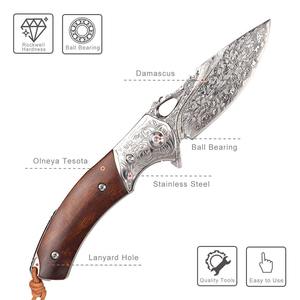 Couteau de poche pliant artisanal haut de gamme en acier Damas avec manche Olneya Tesota et étui en cuir - Product Image 2