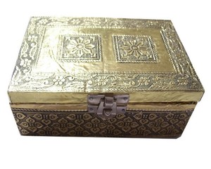 Handcrafted Brass Gold-Plated Embossed Antique Design Dry Fruit <b>Gift</b> <b>Box</b> Decorative Indian Wedding Worship <b>Small</b> - Product Image 3