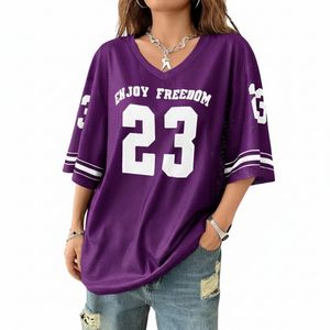 Maillot de football américain pour femmes, violet, col en V, maille respirante, chemise de jeu, tenue d'équipe de gridiron, uniforme de sport professionnel - Product Image 1