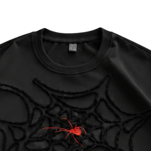 เสื้อยืดโอเวอร์ไซส์ลายกราฟิกสตรีทแวร์พิมพ์ลายใยแมงมุมสีดำแบบปัก  แขนยาว พิมพ์ลาย DTG ขายส่ง สไตล์ลำลองแนวอเมริกัน - Product Image 5