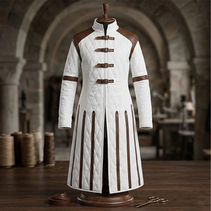 Chaqueta de Lona Acolchada Medieval Gambeson, Abrigo Largo con Correas de Cuero y Mangas Desmontables, Disfraz de Cosplay - Product Image 1