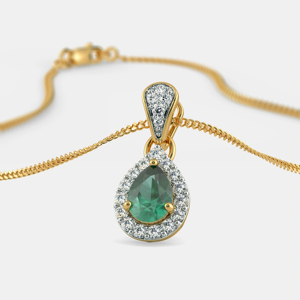Luxury Women's 18K <b>Gold</b> Emerald Cut <b>Pendant</b> Necklace With Round Brilliant Diamond Halo Water Drop Design - Product Image 4