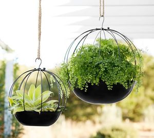 Support de plante suspendu en métal, décoration intérieure minimaliste, pot de fleurs, pour balcon, plafond, maison, jardin, noir, élégant - Product Image 1