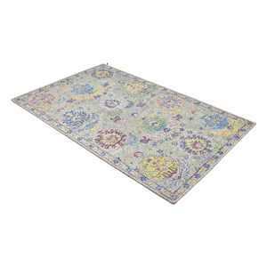 Tapis moderne abstrait en laine tufté à la main, multicolore bleu, jaune et rose, avec envers en latex, pour la décoration intérieure - Product Image 3