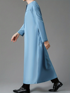 Premium Men's Casual <b>Kaftan</b> Breathable Long Sleeve Islamic Clothing Stand-Up Collar Thobe for Boys-OEM Custom <b>Plus</b> <b>Size</b> Options - Product Image 4