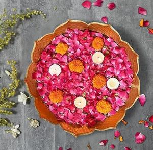 Traditional Lotus Pattern Urli Bowl <b>Tealight</b> <b>Holder</b> Diwali Decoration Lotus Urli Return Gift Beautiful Handcrafted Bowl - Product Image 1