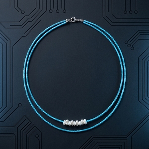 Collier ras du cou double rangs plaqué or avec perles bleues et accent de perles, style bohème tendance, bijou pour femme, idéal pour les fêtes - Product Image 3