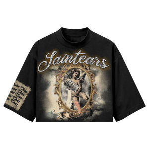 T-shirt court vintage personnalisé pour femme, imprimé graphique, style streetwear oversize, motif cheval gothique, manches courtes en coton - Product Image 3