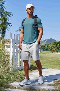Camiseta de Manga Corta para Hombre, Color Verde Azulado, Cuello Redondo, Corte Ajustado, Tejido Transpirable, Estilo Casual - Product Image 6