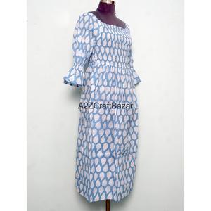 Handmade 100% Cotton V-neck Cap Sleeve Maxi Dress Women Casual Y2K Sweet Eco-Friendly Breathable Floral <b>Block</b> <b>Printed</b> Daily - Product Image 4