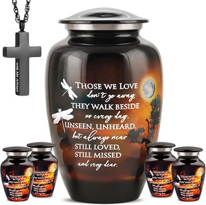 Brown Classic Deer Art Cremation <b>Urn</b> for Adult Ashes Funeral Memorial with Decorative <b>Large</b> Aluminium Classic <b>Urn</b> Velvet Bag - Product Image 5