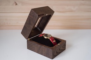 Personalized Wooden Watch Box with Glass Top - Single Watch Display, <b>Cushion</b> Included - Product Image 1