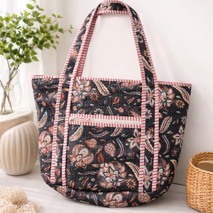 Bolso Tote Mediano Acolchado Azul Oscuro con Estampado de Leopardo, Cierre de Cremallera, Asas Dobles, Reutilizable, para Compras Diarias de Mujer - Product Image 1