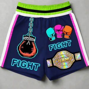 Shorts de boxe en polyester, impression par sublimation personnalisée, logo brodé, vêtements d'entraînement respirants - Product Image 1