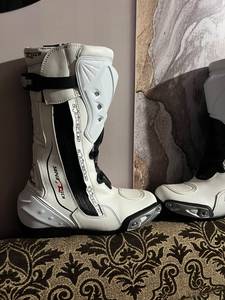 Bottes de moto pour homme, blanches et grises, mi-mollet, fermeture éclair, dessus en cuir véritable, doublure en peluche, semelle intermédiaire en EVA, semelle extérieure en caoutchouc, imperméables - Product Image 3