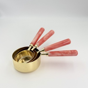 Nuevo Juego de Tazas y Cucharas Medidoras de Acero Inoxidable con Acabado Dorado y Mango de Resina para Cocina, Café y Repostería, Ideal para Uso Doméstico y Hotelero - Product Image 1