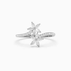 Bague en argent sterling 925 au design unique et glamour pour femmes, bijoux fins élégants, moissanite marquise, fleur, plaqué or 14 carats - Product Image 5