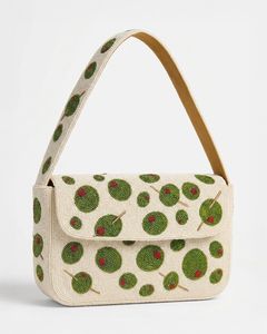Sac à main rectangulaire lavable ALI FASHION ART AFA-03 avec broderie de perles de verre faites à la main, motif de fleurs de tulipe, poignée rouge - Product Image 3