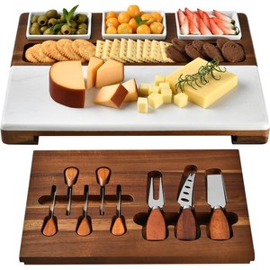 Juego de Tabla de Quesos de Madera de Nogal con 6 Cuchillos y Mármol - Vajilla al por Mayor - Product Image 1