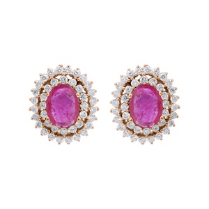 Wholesale 14k <b>White</b> Gold Natural Oval Ruby Diamond Double Halo Stud Earrings Memoria Jewels - Product Image 3