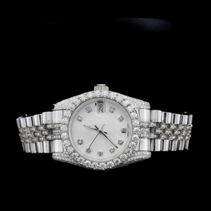 Reloj de Hombre de Colección con Esfera Blanca Hecha a Mano, Bisel Redondo con Incrustaciones de Diamantes Moissanite, Correa de Acero Inoxidable de Dos Tonos de Primera Calidad - Product Image 3