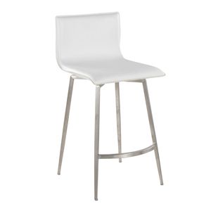 Tabourets de bar contemporains en acier inoxydable avec assise pivotante rembourrée en similicuir blanc - Lot de 2 - Product Image 2
