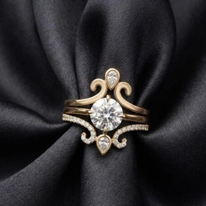Anillo de Diamantes Chapado en Oro de 14K, Corte Redondo, Anillo de Compromiso para Mujer, Anillo de Diamantes Vintage Royal Promise con Claridad VVS - Product Image 1