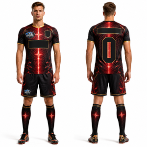 Ensemble d'uniformes de football professionnels en tissu polyester lisse, impression par transfert thermique, respirant et à séchage rapide - Product Image 1