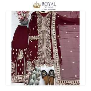 Última Moda en Trajes Sharara de Georgette Sintético con Lentejuelas y Cadenas, Estilo Moderno para Bodas, en Venta - Product Image 2