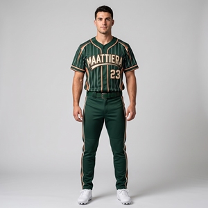 Conjunto de Uniforme de Béisbol Personalizado para Hombre, Jersey y Pantalones con Rayas Verdes Oscuros, Fabricante de Ropa Deportiva al por Mayor - Product Image 1