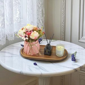 Modern Marble Look Wooden Decorative Serving Tray & Platter Rectangular Display Plate for Home Table Decor Wedding Occasions - Product Image 1
