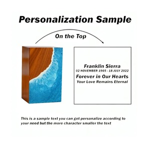 Handmade Rosewood Cremation Urn <b>Box</b> Resin Ocean Wave Design - Product Image 3