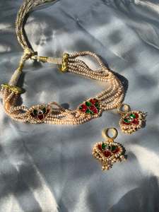 handmade freshwater pearl kantha necklace <b>set</b> multi strand traditional <b>indian</b> bridal wedding heavy moti mala <b>set</b> for women - Product Image 5
